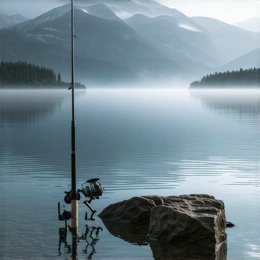 Ribolov na jezeru Rovni u zoru Štapovi za pecanje na kamenitoj obali jezera Rovni pod maglom