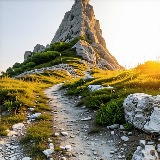 Rtanj Mountain Summit at Sunset The sharp limestone peak of Rtanj mountain in Serbia under a dramatic sunset sky.