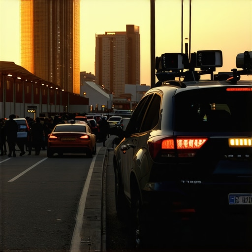 Sava Promenada Parking Reality 2026 Crowded Sava Promenada in Belgrade with parking enforcement cameras and modern buildings at sunset.