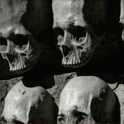 Zid Ćele kule sa uzidanim lobanjama i hrapavom teksturom kreča i blata