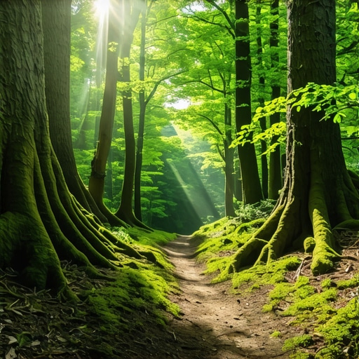 Gusta šuma lipe i bukve na Fruškoj Gori sa sunčevim zracima