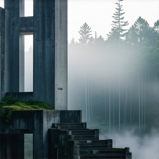 Brutalistički spomenik na vrhu planine Kosmaj okružen šumom i maglom