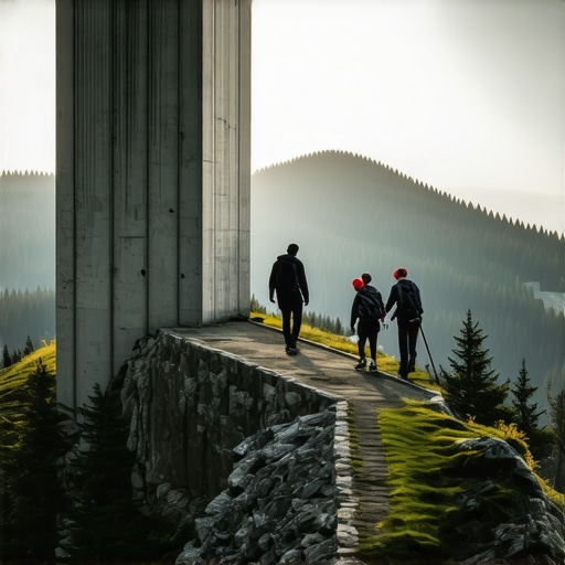 Brutalistički spomenik na vrhu planine Kosmaj sa šumskom stazom