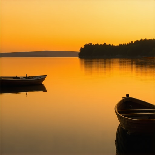 Srebrno jezero u predvečerje bez gužve Pogled na Srebrno jezero i branu tokom zalaska sunca sa čamcima u prvom planu