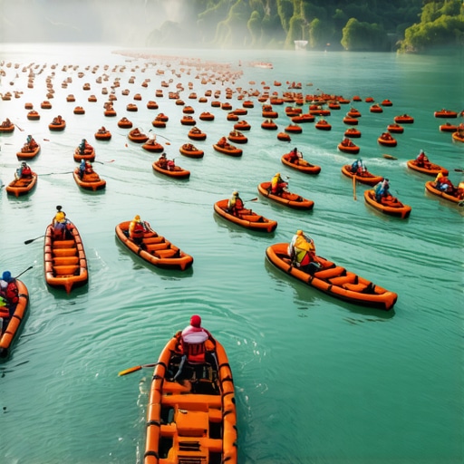 Mnoštvo šarenih čamaca na startu Drinske regate kod Perućca u okruženju planina