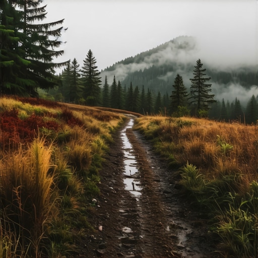 Blatnjava planinarska staza na Divčibarama okružena borovima i maglom u daljini