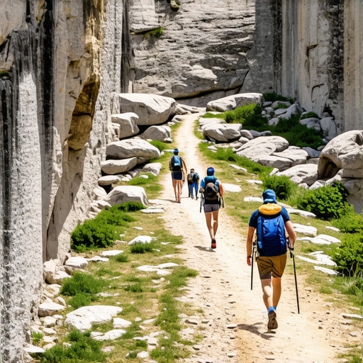 Planinari na strmoj stazi planine Rtanj pod jakim suncem