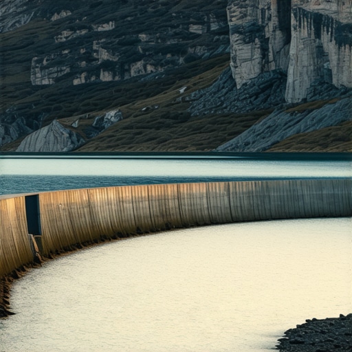Bovansko jezero u sumrak sa pogledom na branu i okolna brda
