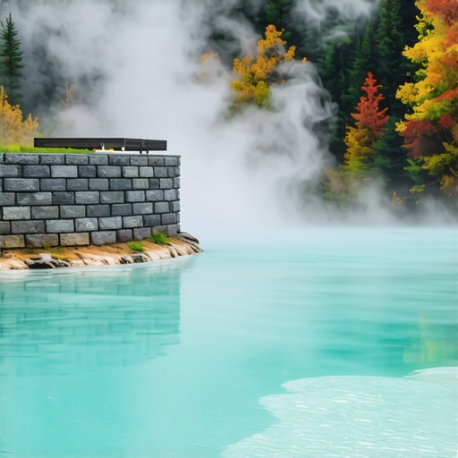 Termalni bazen sa parom i kamenim zidovima u prirodi