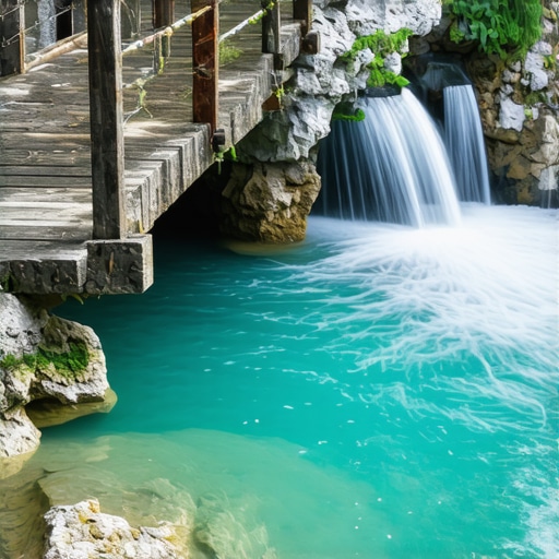 Autentičan prikaz tirkizne vode i drvenog mosta na Krupajskom vrelu bez turista