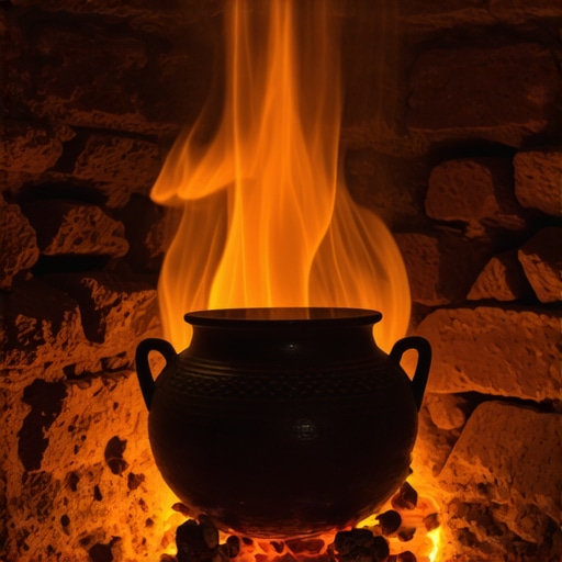 Zemljana posuda crepulja prekrivena žarom u kamenom ognjištu