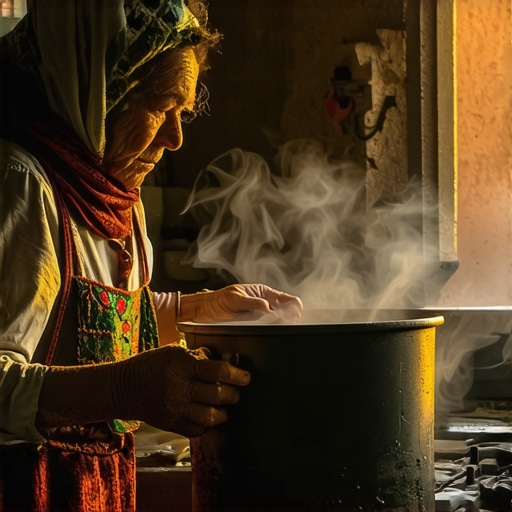 Tradicionalna priprema hrane na smederevcu Starinska kuhinja u Srbiji sa smederevcem i domaćicom koja kuva