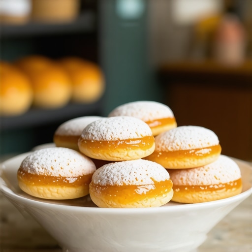 Domaće vanilice sa mašću i džemom od kajsija posute šećerom u prahu