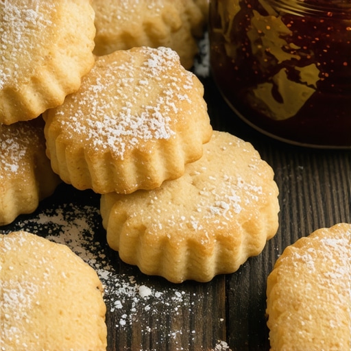Tradicionalne domaće vanilice sa mašću Domaće vanilice posute šećerom u prahu na drvenom stolu