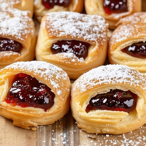 Krupni plan autentičnih domaćih salčića sa vidljivim slojevima testa i džemom od šljiva