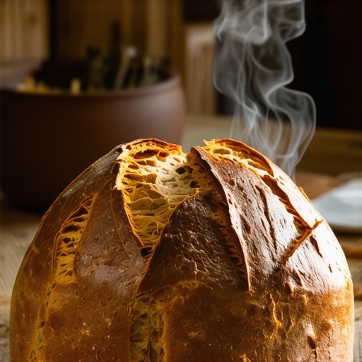 Sveže pečen hleb sa hrskavom korom u etno domaćinstvu