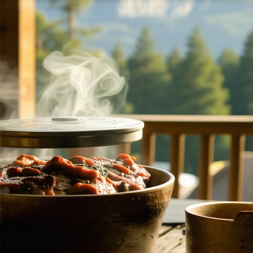 Sočno meso pod sačem i domaći kajmak na drvenom stolu