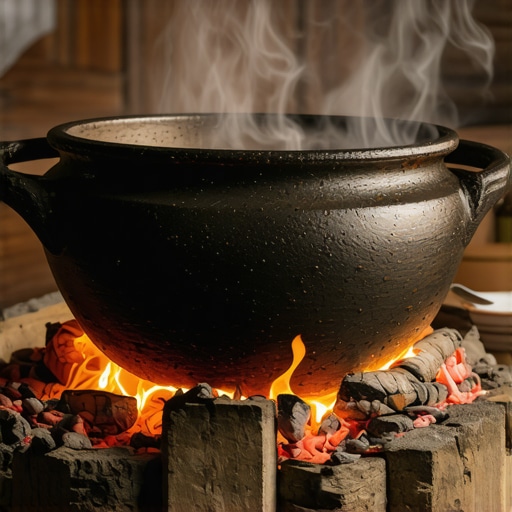 Tradicionalni sač pod žarom u Istočnoj Srbiji Tradicionalni zemljani sač prekriven vrelim žarom na starom ognjištu u autentičnoj srpskoj kafani.