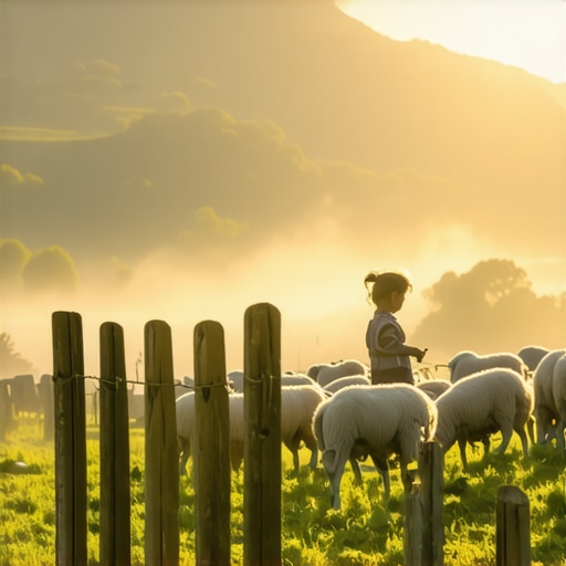 Tradicionalni srpski ranč u zoru Dete hrani ovce na ranču u Srbiji tokom maglovitog jutra