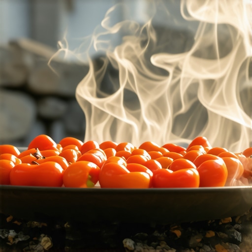 Pečenje crvenih paprika na šporetu na drva za pripremu domaćeg ajvara
