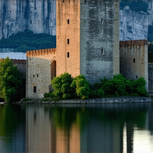 Tvrđava Golubac na Dunavu u smiraj dana Srednjovekovna tvrđava Golubac na ulazu u Đerdapsku klisuru tokom zalaska sunca