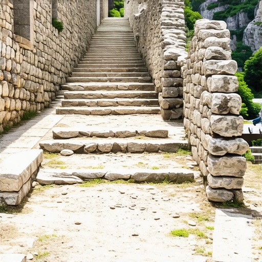 Uspon na Soko Grad Strme kamene stepenice tvrđave Soko Grad iznad kanjona Moravice u Srbiji