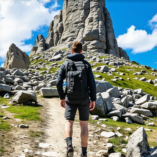 Uspon na vrh Šiljak na planini Rtanj Planinar na kamenitom grebenu planine Rtanj sa pogledom na vrh