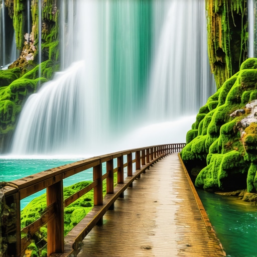 Vodopad Štrbački buk na reci Uni sa drvenim stazama za turiste