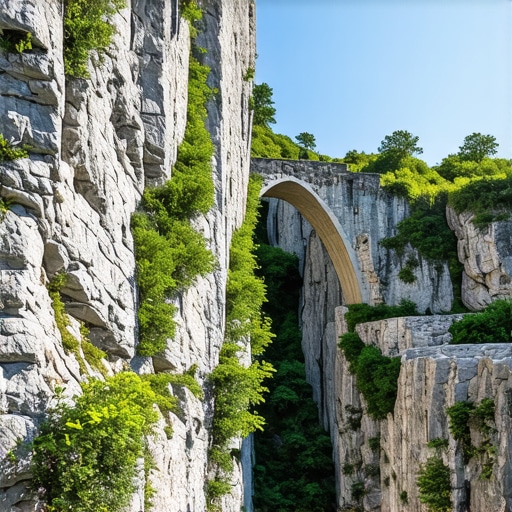 Pogled na strme krečnjačke stene i prirodni kameni luk u Jelašničkoj klisuri kod Niša