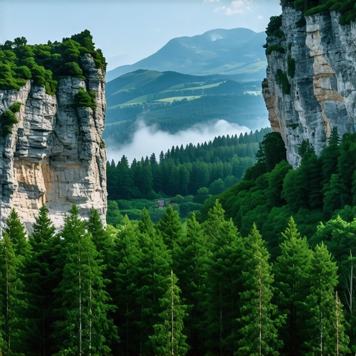 Pogled sa vidikovca Ljuti Krš na kanjon Crne reke i planine u magli