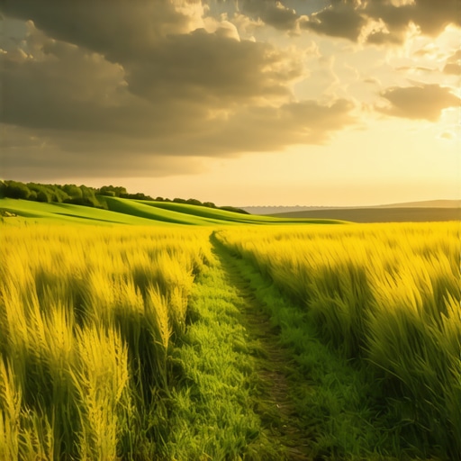 Panorama zelenih talasastih brda Deliblatske peščare pod zlatnim suncem