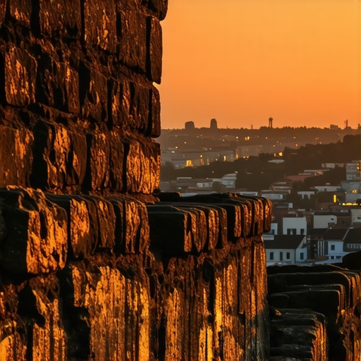 Zidine Kalemegdana u suton 2026 Detalj starih kamenih zidina tvrđave Kalemegdan pod narandžastim svetlom zalaska sunca.