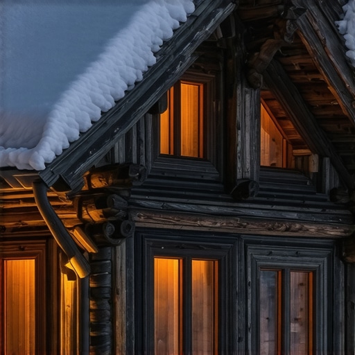 Drvena koliba pod snegom na planini Vlašić u sumrak