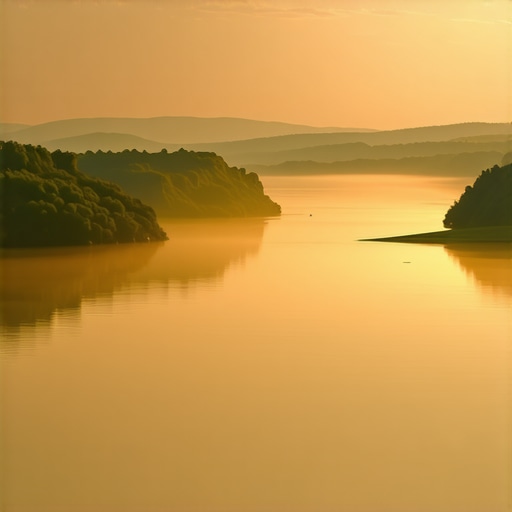 Dunav u sumrak blizu Srebrnog jezera i Golubačke tvrđave