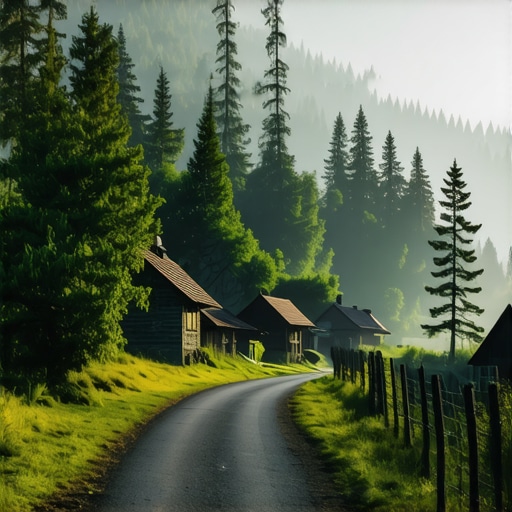 Asfaltni put koji vodi do seoskih domaćinstava na planini Rudnik