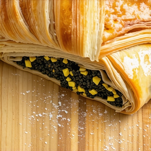 Domaća banatska štrudla sa bogatim filom od maka na drvenom stolu