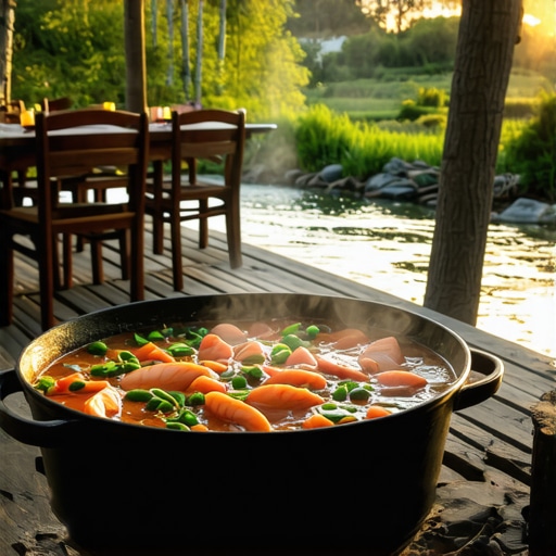 Tradicionalni kotlić sa ribljom čorbom na otvorenoj vatri pored reke Tise
