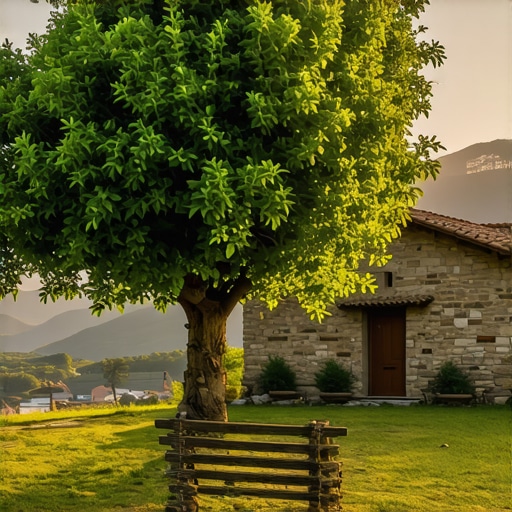 Authentic rural household in Kruševac surroundings Traditional Serbian village courtyard with Jastrebac mountains in background