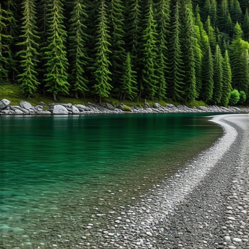 Pogled na sljunkovitu obalu reke Drine bez mulja sa bistrom vodom i sumom u pozadini