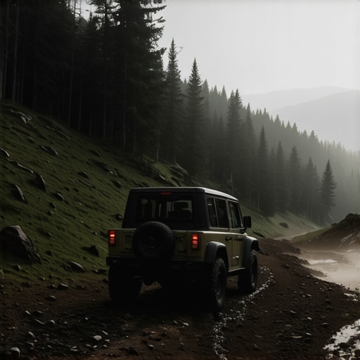 Terensko vozilo se bori sa blatom na planini Golija pod gustom maglom