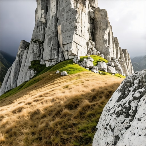 Oštri krečnjački greben planine pod dramatičnim nebom
