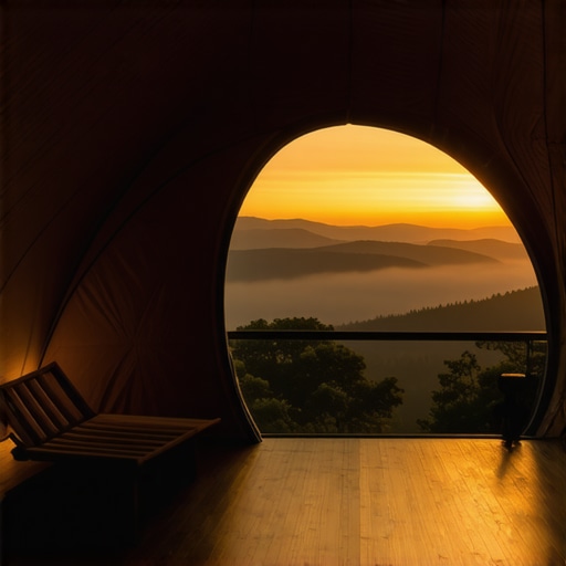 Glamping kupola na planini sa pogledom na zalazak sunca i maglu