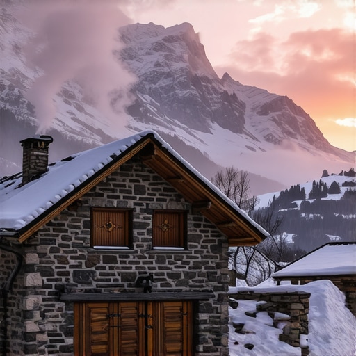 Authentic stone mountain house in Kalna village under snow