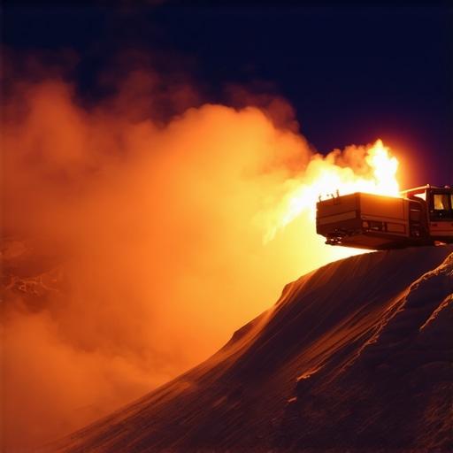 Snow cannon producing artificial snow at night on Stara Planina ski slope