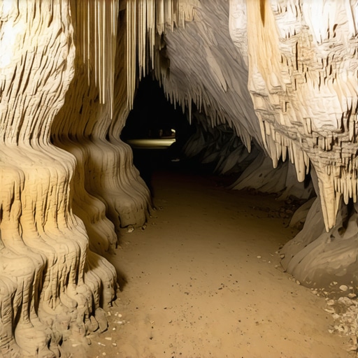 Unutrašnjost srpske pećine sa klizavim stazama i stalaktitima