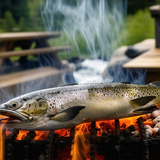 Sveža pastrmka na žaru pored planinskog potoka u Srbiji