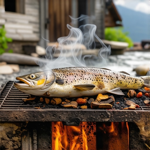 Pastrmka na žaru u planinskom ribnjaku u Srbiji