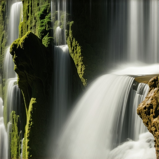 The powerful Veliki Buk Lisine waterfall in Serbia without crowds, surrounded by green moss and limestone rocks.
