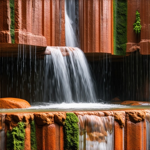 Detaljan prikaz vodopada Tupavica sa karakterističnim crvenim stenama i vodenom zavesom