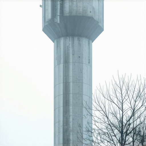 Avalski toranj u jutarnjoj magli Avalski toranj fotografisan izbliza kroz gustu maglu sa brutalističkom arhitekturom u fokusu